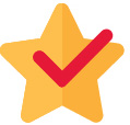 Yellow star icon with red check mark